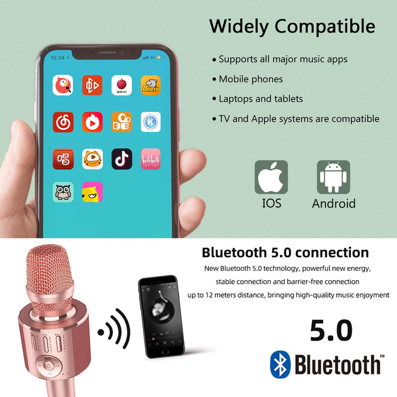 Karaoke Microphone Wireless Singing Machine with Bluetooth for iPhone/Android/PC,Handheld professional Mic Speaker for Birthday Christmas Party Gift/Singing Practice/speaking/meeting/car stereo