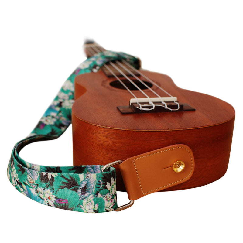 MUSIC FIRST Original Design “LOTUS” Soft Nylon & Genuine Leather Ukulele Strap Ukulele Shoulder Strap With a MUSIC FIRST Genuine Leather Strap Locker