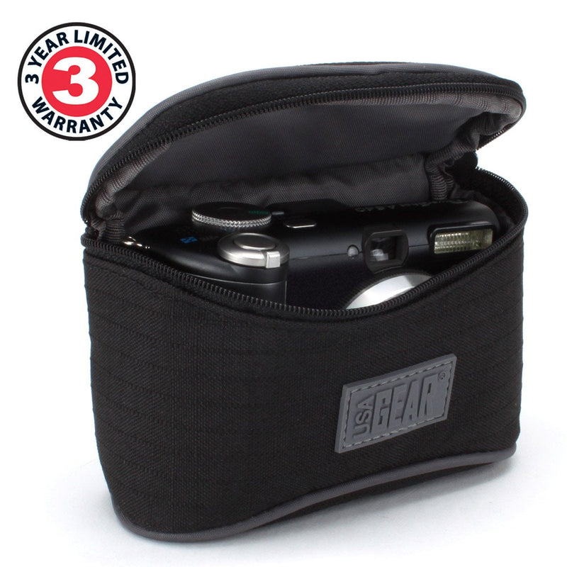USA Gear Compact Camera Case Belt Holster Loop, Scratch Resistant Nylon, Reinforced Zipper - Compatible with Panasonic Lumix DMC-ZS60, LX 10, LX100, G100, DC-GX9, ZS100, DC-ZS70S, ZS100K, and More