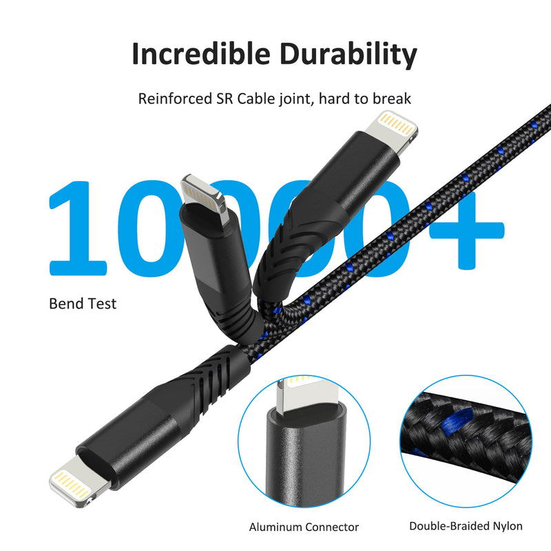 1FT Short iPhone Charging Cable, 3 Pack USB to Lightning Cable 1 Foot iPhone Charger Cord Fast Charging Braided for Apple iPhone 14 13 12 11 Pro Max Mini 10 8 7 Plus XR XS MAX SE iPad Air Mini (Black) USB-A to Lightning