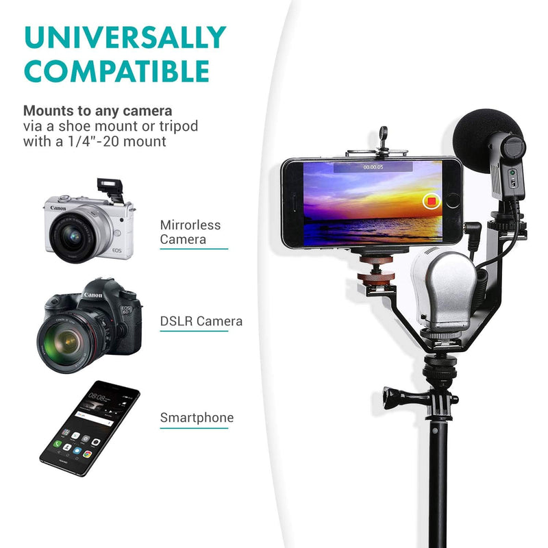 Movo MQ-THM01 Triple Shoe Bracket - Camera V Bracket for Lights, Monitors, Microphones and More (Small) Small