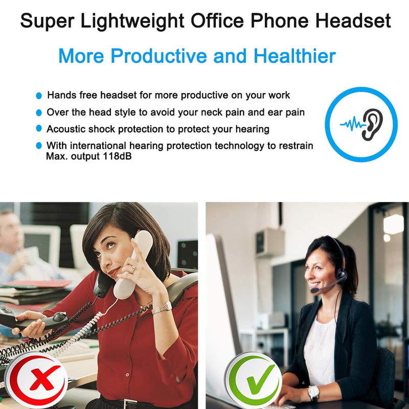 EMAIKER Telephone Headset 2.5mm for Office Call Center with Noise Cancelling Mic and 2.5 mm Jack for Cisco Polycom Panasonic Desk Phone Stereo 500DQD2.5/3.5mm