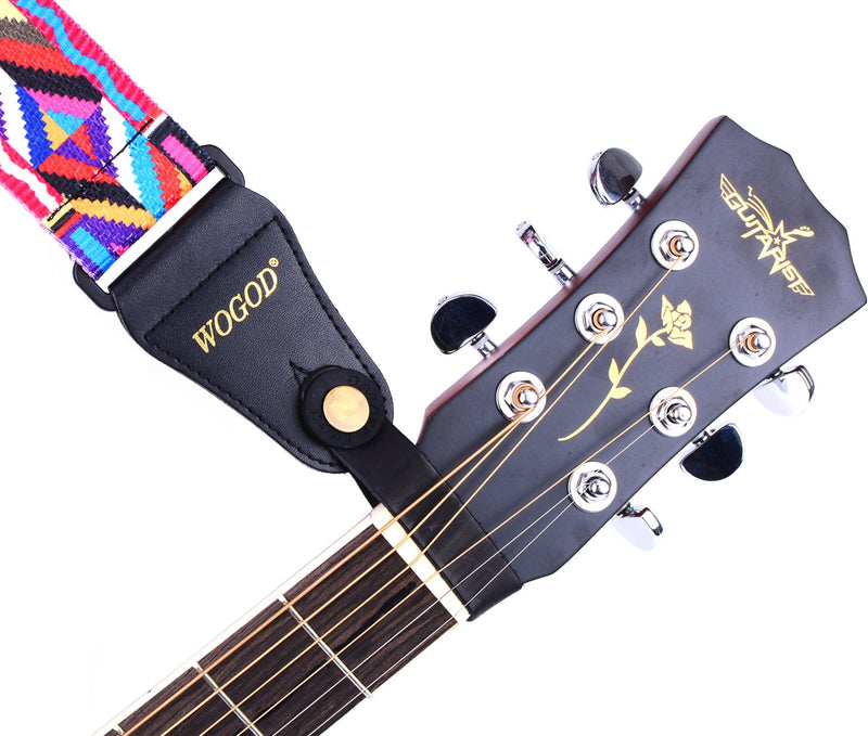 Guitar Strap Electric/Acoustic Guitar Straps - Jacquard Pattern Polyester Cotton Guitar Strap High Grade Leather Ends