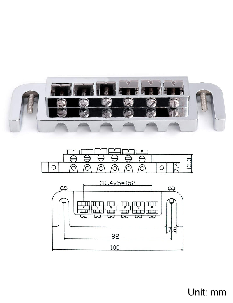 Metallor Tune-O-Matic Wraparound Bridge with Stop Tailpiece Wrap Around Adjustable Combination Saddle Bridge Tailpiece for Les Paul LP Style 6 String Electric Guitar Parts Full Set Chrome.