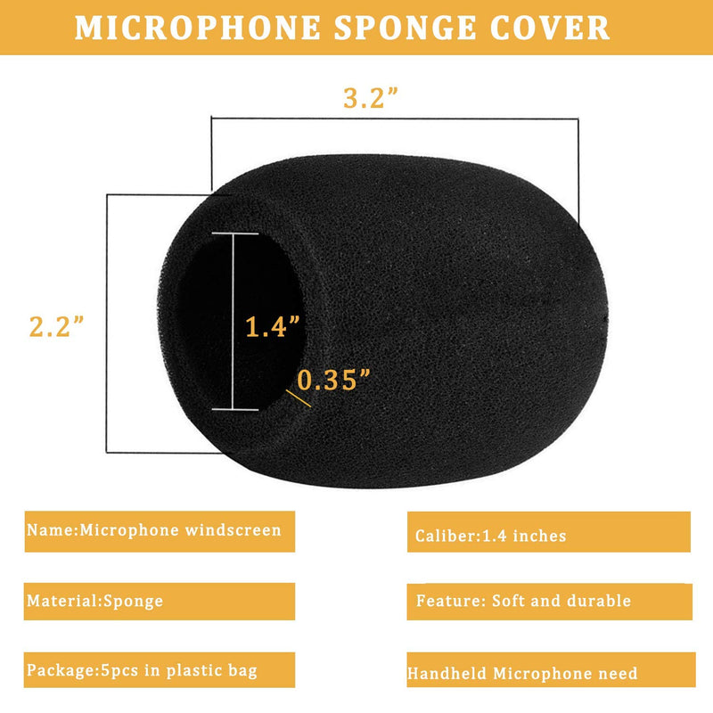[AUSTRALIA] - 5 Pack Large Foam Cover Mic Windscreen Microphone Cover Handheld Foam Windscreen for MXL, Audio,Perfect Pop Filter for Recording,Black 