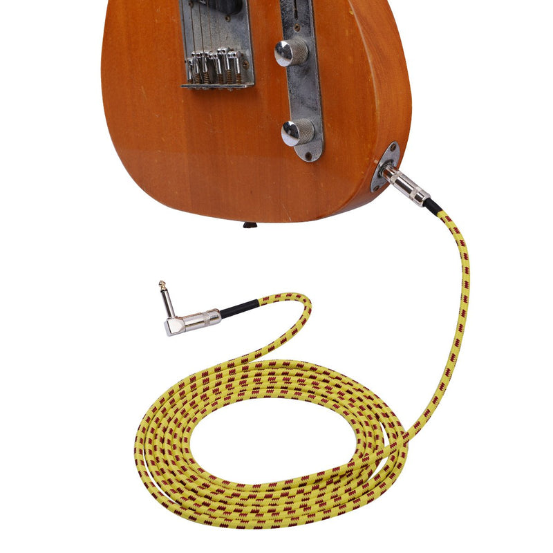 [AUSTRALIA] - Guitar Instrument Cable 10 Feet, FINO 10ft Hi-Fi Sound Quality 1/4 Inch Straight to Right Angle Nylon Braided Audio Cable for AMP Electric Guitar,Bass,Electric Mandolin(Yellow Purple Tweed Jacket) 20FT Yellow 