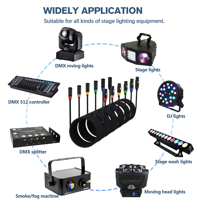 XLR DMX Cables 3ft 6 Pack, Anewbig DMX Stage Lights 3 Ft Feet Cable- Black Braided, 3 Foot, 6pack 3FEET