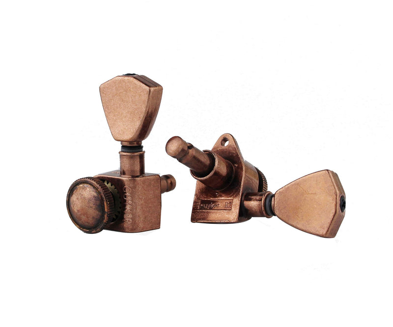 [AUSTRALIA] - Guyker Guitar Locking Tuners (3L + 3R Handed) - 1:21 Models Rear Lock String Tuning Key Pegs Machine Head with Trapezium Handle Replacement for Electric, Folk or Acoustic Guitars - Antique Bronze 