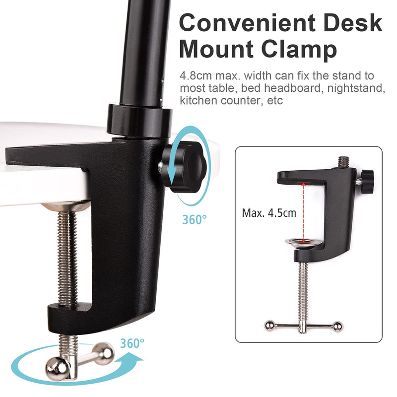 Andoer Camera Desk Mount Stand, ST-01 Flexible Foldable Desk Mount Stand Metal Bracket with 1/4 Inch Screw Ballhead Adapter for Video Light, Ring Light Webcam Camera Smartphone