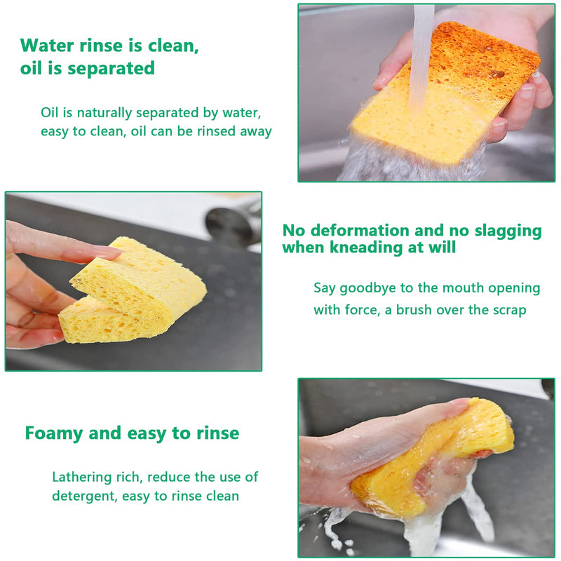 [AUSTRALIA] - Kitchen Sponges 6 pcs Multi-Use Heavy Duty Cellulose Scrub Sponge Dual-Sided Heavy Duty Cellulose Scrub Sponge Scratch Free Odor Resistant Easy to Dry and Reusable 4.3"x 2.8" x 0.8" 