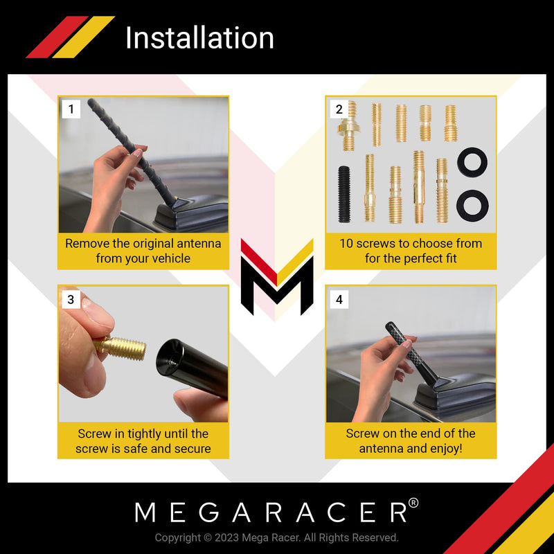 [AUSTRALIA] - Mega Racer 3" 76 mm Carbon Fiber Polished Finish Black Short Automotive Antenna with Internal Copper Coil AM FM Compatible for Car and Truck Vehicle, 1 Piece 
