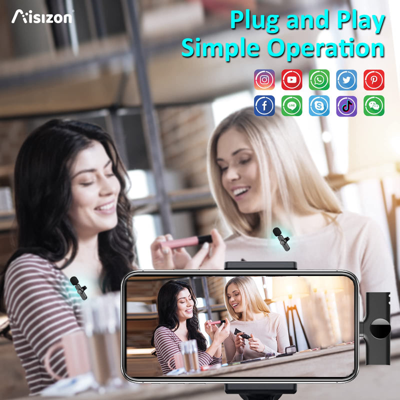 Aisizon Wireless Lavalier Microphone for iPhone, Wireless Clip Mic, Wireless Clip on Microphone A3d, for iPhone, iPad, Computer, Zoom Meeting, Video Recording, tiktok.…
