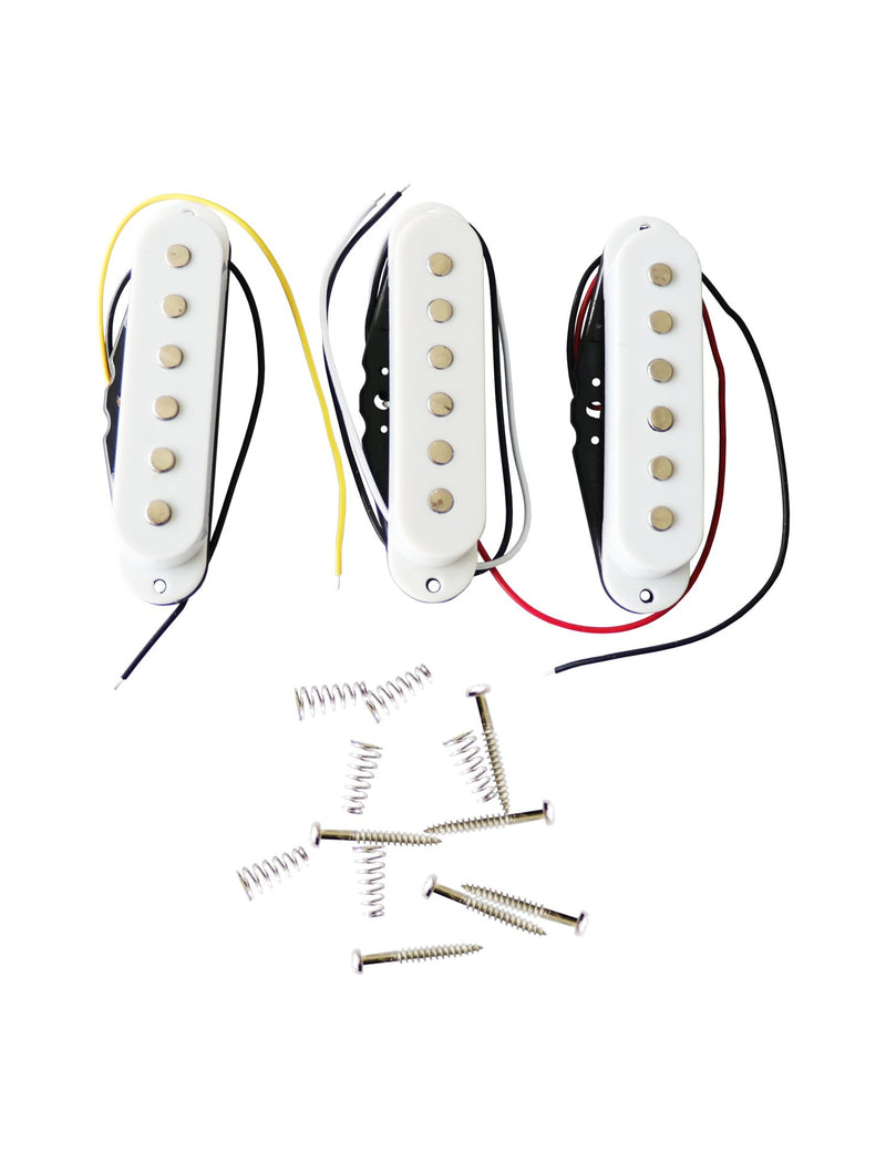 Electric Guitar Pickup Ceremic Magnet Neck Middle Bridge Single Coil Pickups Compatible with Strat Style SSS Electric Guitar Parts Replacement Set of 3Pcs White.