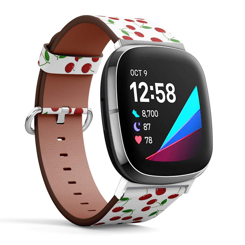 SMODDIX Replacement Band Compatible with Fitbit Sense/Fitbit Versa 3, Leather Strap Wristband Bracelet (Cherry Fruit Berry)