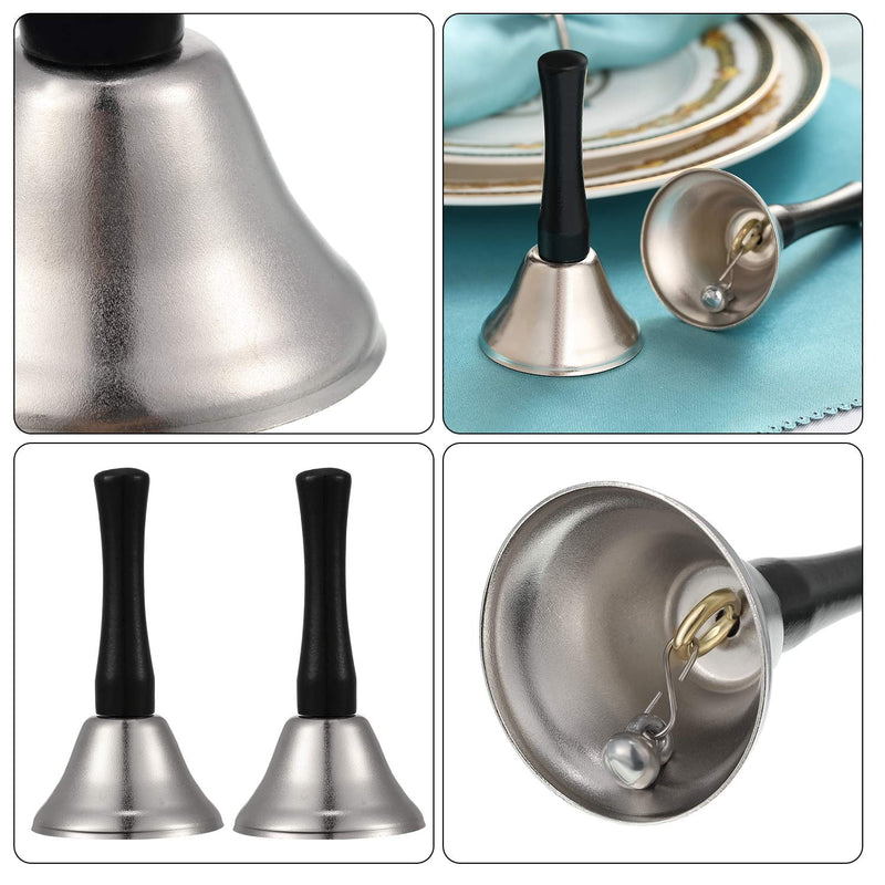 24 Pieces Hand Bells Steel Service Handbells Black Wooden Handle Diatonic Metal Bells Musical Percussion (Nickel White) Nickel White