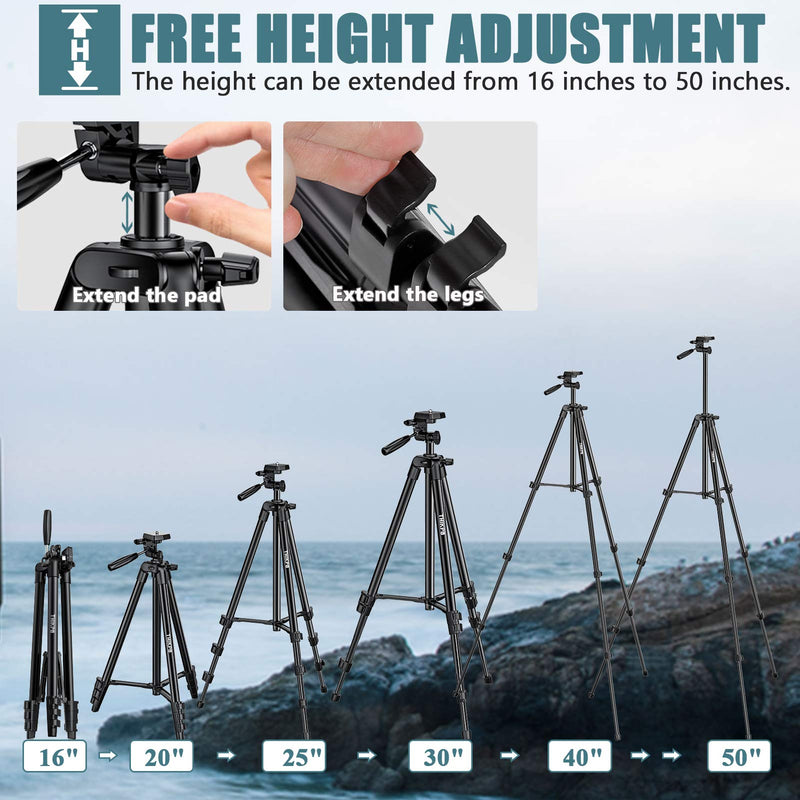 THIKPO 50-Inch Lightweight Tripod, Portable Travel Tripod 50" Aluminum Alloy Phone Tripod with 1/4" Mounting Screw, Phone Holder, Carry Bag for Travel/Camera/Cellphone/Tiktoker Premium Aluminum Alloy Travel Tripod