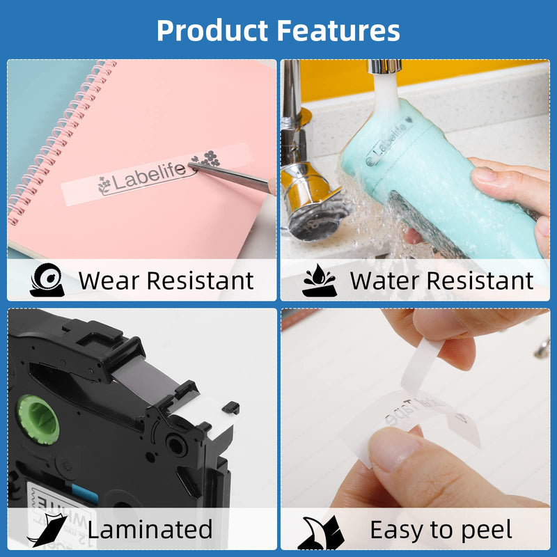 Labelife Ptouch TZe-121 Compatible with Brother TZe TZ Tape 9mm 0.35 Laminated Clear TZe121 TZ-121 Label Maker Tape for Brother P Touch PTD210 PTD220 PTD400 PTD600 PTH110 PT-P710BT, 4-Pack 9mm 0.35''