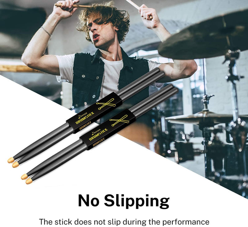 Donner 5A Drum Sticks Maple Wood Drumsticks 2 Pair with Carrying Bag-Black