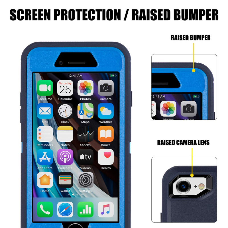 AICase for iPhone SE 2020 Case, Drop Protection Full Body Rugged Heavy Duty Case Built-in Screen Protector, Shockproof/Drop/Dust Proof 3-Layer Protective Durable Cover for Apple iPhone SE [2nd Gen] Admiral Blue/Royal Blue