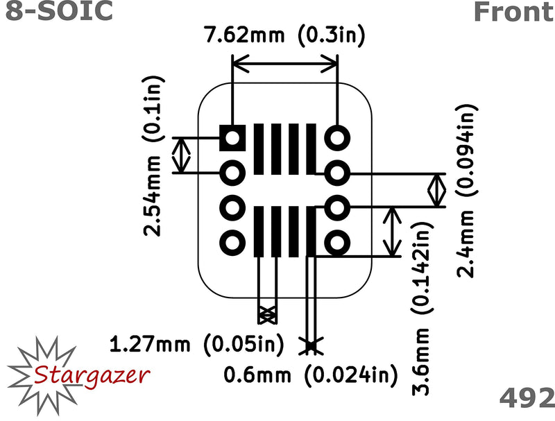 Stargazer SMD to DIP Breakout for SOIC-8, TSSOP-8, MSOP-8, and VSOP-8 with Gold Plated Headers [5 Pack]