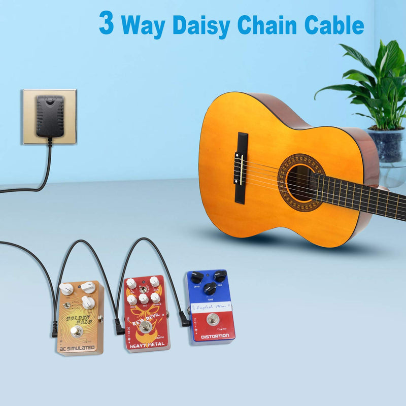 3 Ways Daisy Chain Power Cable DC for Guitar Pedal Power Supply Adapter, Splitter Cord with Right Angle Plug for Effect Pedals, P3