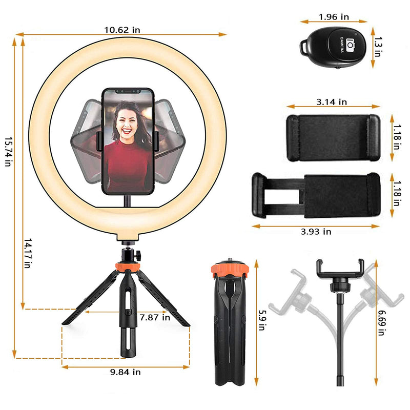 ERUW Ring Light with Tripod Stand & Phone Holder for Live Stream/Makeup, Mini Led Camera Ringlight for YouTube Video/Photography (White_10'') White_10''