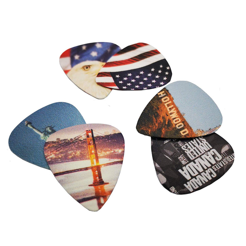 Unique Guitar Picks 12 Medium Gauge Pack with Picks Holder and Plastic Picks Box, SUNLP American Style Themed Guitar Cool Picks for Bass Electric Guitar Acoustic Guitar Lovers guitarists gift