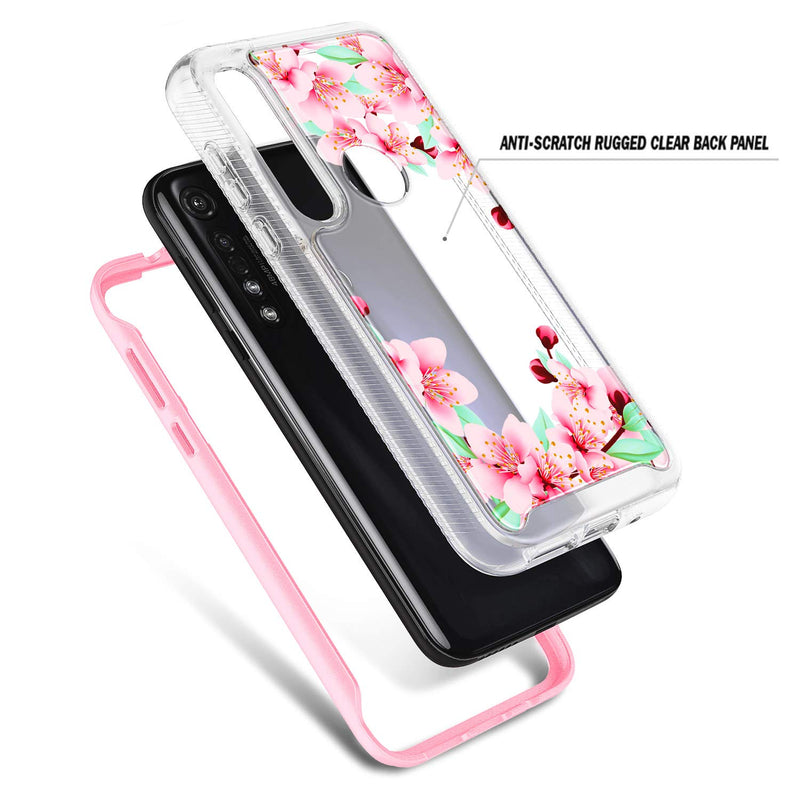 E-Began Moto G Power Case with [Built-in Screen Protector], Full-Body Shockproof Protective Bumper Cover, Impact Resist Durable Cute Case for Motorola G Power (2020) -Flower Design Peach Blossom Flower Design Peach Blossom