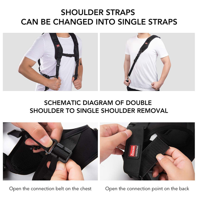Ztowoto Camera Strap Double Shoulder Camera Strap Harness Quick Release Adjustable Dual Camera Tether Strap with Safety Tether and Lens Cleaning Cloth for DSLR SLR Camera