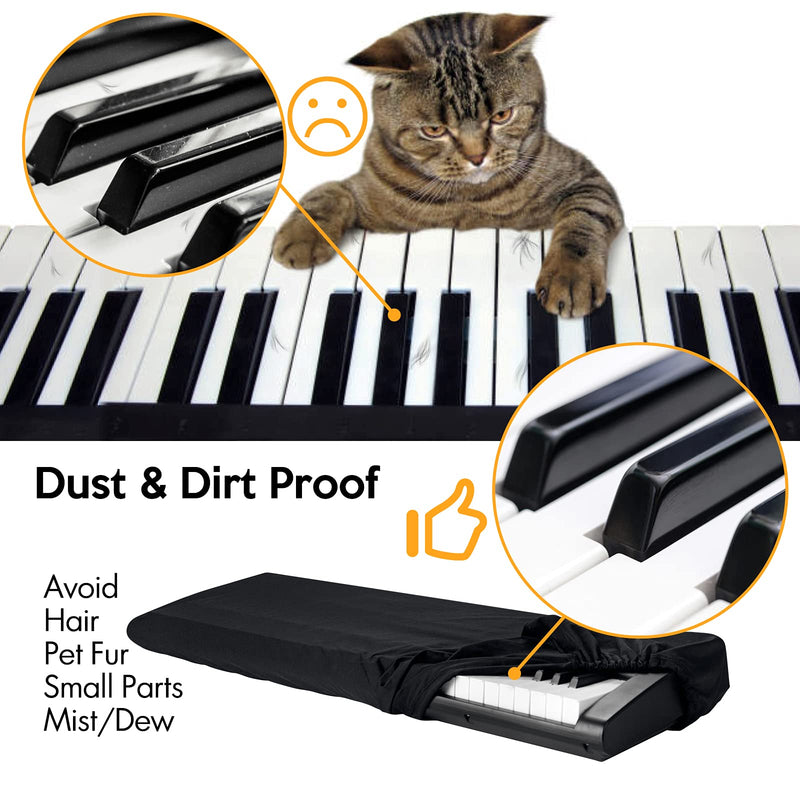 Piano Keyboard Dust Cover, 61 Keys Piano Music Keyboard Cover, Stretchy Electronic Keyboard Piano DirtProof Cover, Piano Keyboard Cover With Durable Elastic & Cord Lock, Black 61 to 76 Keys