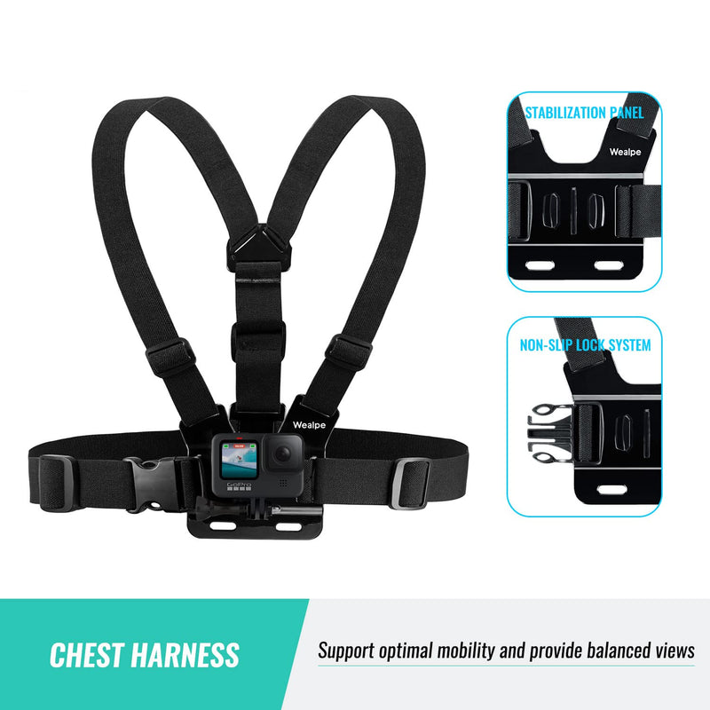 Wealpe Chest Mount Harness Chesty Strap Compatible with GoPro Hero 10, 9, 8, 7, Max, Fusion, Hero (2018), 6, 5, 4, Session, 3+, 3, 2, 1, DJI Osmo, Xiaomi Yi Cameras