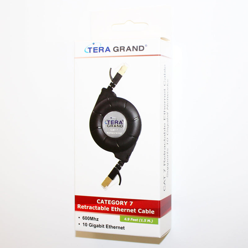 Tera Grand - Premium Cat-7 10 Gigabit Ethernet Retractable Cable for Modem Router LAN Network Playstation Xbox, 1.5Meter (4.9 Ft.) in Retail Package 4.9 Feet