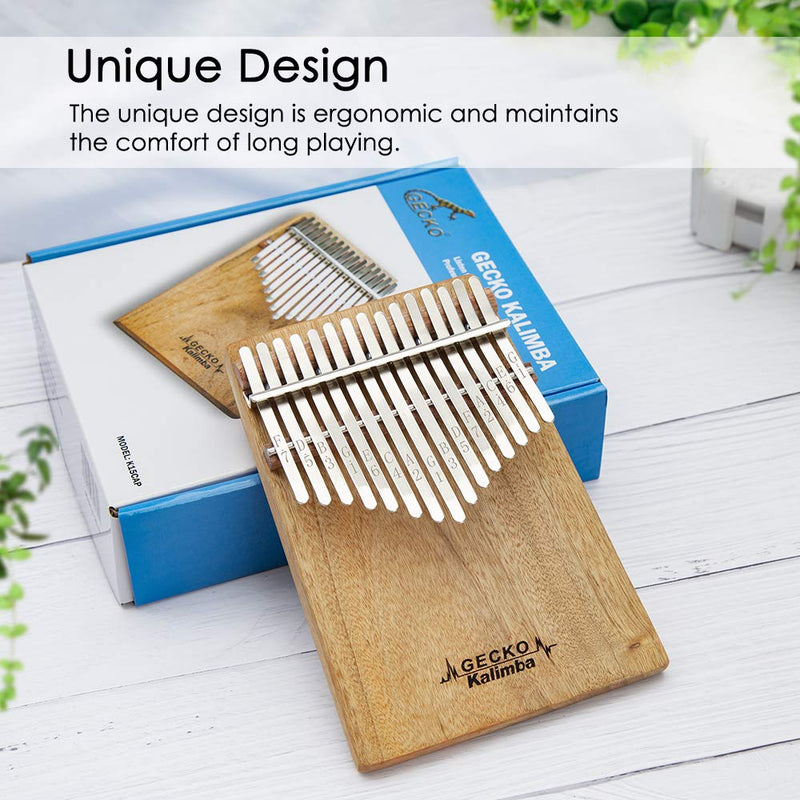 Gecko Kalimba Thumb Piano 15 Keys, Camphor Wood Portable Mbira Sanza Finger Mini Piano, with Tune Hammer and Songbook, Musical Instruments for Kids Adult Beginners