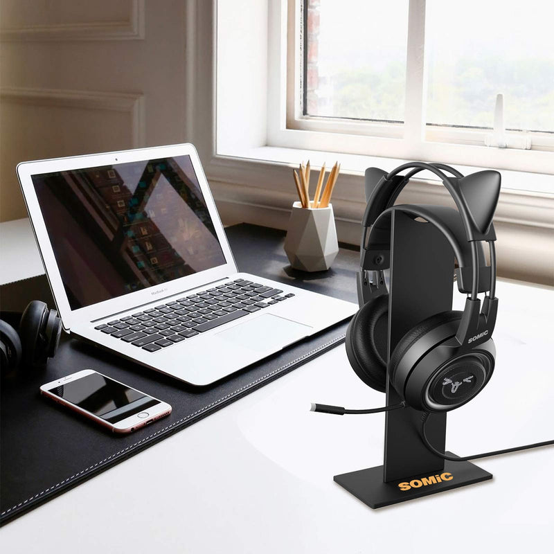 SOMIC Black Headphone Stand Gaming Headset Holder with Solid Base and Flexible Earphone Hanger with Supporting for All Headphones Size