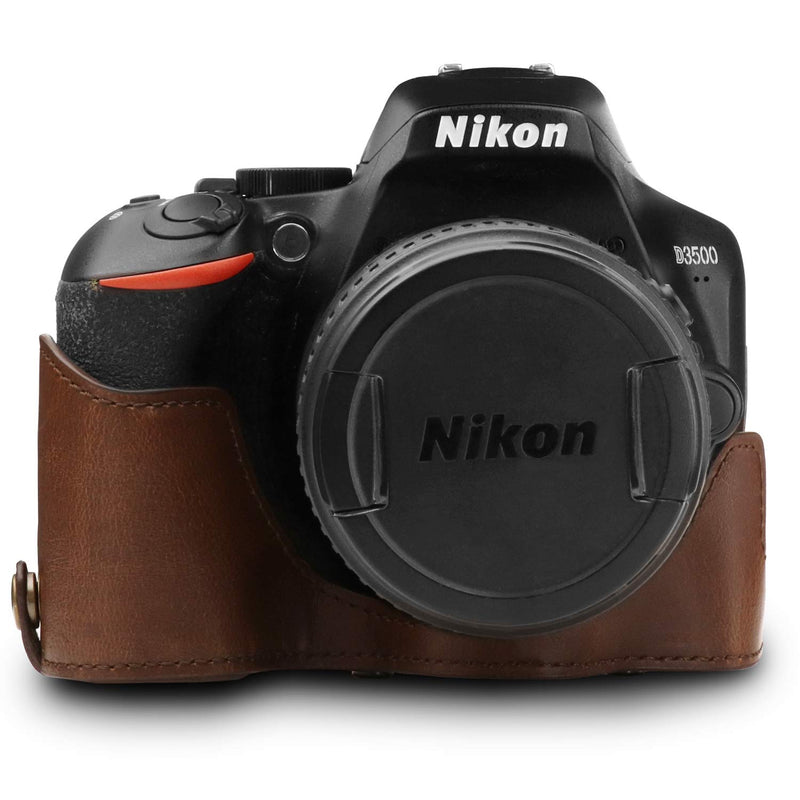 Megagear MG1536 Nikon D3500 Ever Ready Leather Camera Case and Strap - Dark Brown Compact