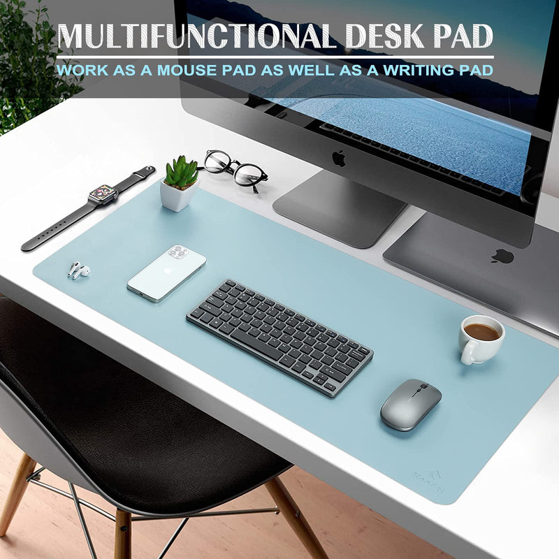 Knodel Desk Pad, Office Desk Mat, 40cm x 80cm PU Leather Desk Blotter, Laptop Desk Mat, Waterproof Desk Writing Pad for Office and Home, Dual-Sided (Light Blue) Light Blue