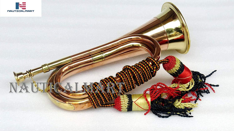 Nautical-Mart Brass And Copper Blowing Bugle Horn 10.6\" Inch Signal Musical Instrument Classic Style With Beautiful Colourful Rope Binding