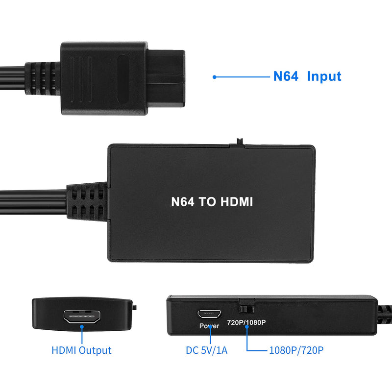 N64 to HDMI Converter, Nintendo 64 To HDMI Converter Support 1080P, for Nintendo 64 & Super Nintendo SNES, Plug and Play