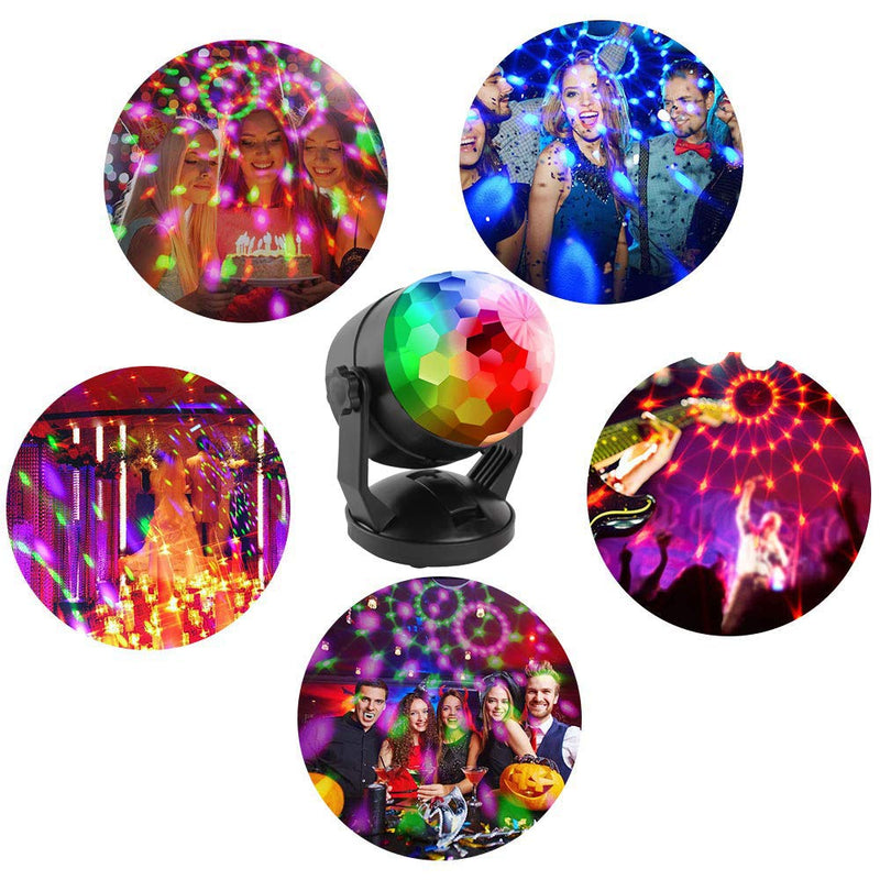 Mini Sound Activated Party Lights Battery Powered/USB Portable RGB Disco Ball Light Dj Lighting Strobe Lamp 7 Modes Stage Par Light for Car Home Room Dance Parties Birthday Karaoke Club Wedding