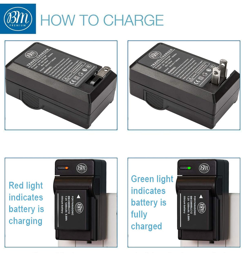 BM Premium High Capacity 2 Pack of DMW-BLC12 Batteries and Charger for Panasonic Lumix DC-FZ1000 II DC-G95 DMC-G85 DMC-GH2 DMC-G5 DMC-G6 DMC-G7 DMC-GX8 DMC-FZ200 DMC-FZ300 DMC-FZ1000 DMC-FZ2500 Camera