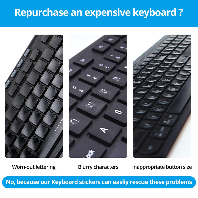 English Keyboard Stickers[6 in 1],Full Size Big Letter English Keyboard Sticker with Black Font on White Background Universal for Laptop Desktop Computer,Matte Keyboard Alphabet Sticker English-full Size-3PCS