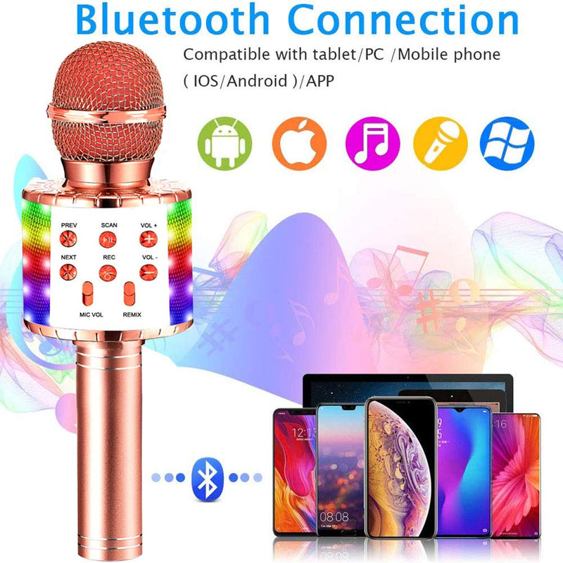 [AUSTRALIA] - Karaoke Microphone Wireless Bluetooth for Kids Girls Adults Rechargeable Portable Handheld Mic Speaker Machine Singing Christmas Birthday Home Party Toys Gifts for iPhone Smartphone TV (Rose Gold) Rose Gold 