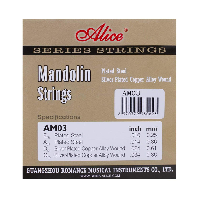 Alice Silver-Plated Copper Alloy 4-String Mandolin Strings, 3 Pack