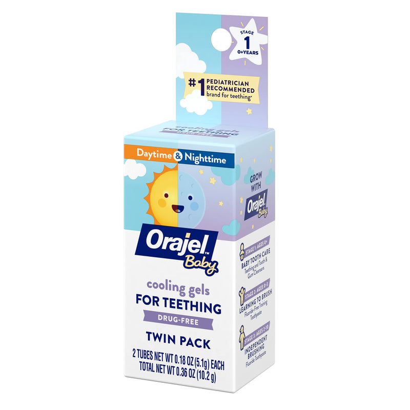 Orajel Baby Daytime and Nighttime Non-Medicated Cooling Gels for Teething, 2 tubes, 0.18 oz each