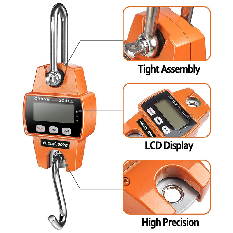 [AUSTRALIA] - 𝗣𝗥𝗢𝗙𝗘𝗦𝗦𝗜𝗢𝗡𝗔𝗟 Digital Hanging Scale 660 LB 300 KG - Heavy Duty Waterproof Fish Scale - Portable Crane Scale for Luggage Weight Suitcase Hunting Farm Bike Bow Fish Weight Fishing Scale Standard Orange 
