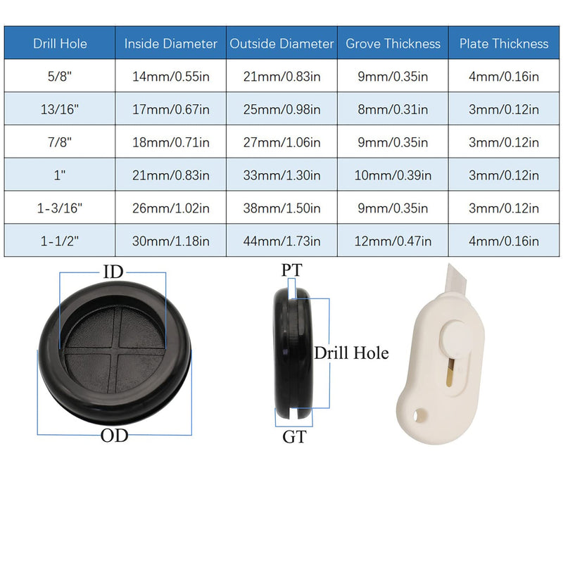[AUSTRALIA] - Didamx 65Pcs 6 Sizes Rubber Grommet Double Side Round Rubber Hole Plug Kit, Drill Hole 5/8" 13/16" 7/8" 1" 1-3/16" 1-1/2" 