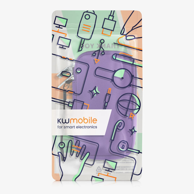 kwmobile Neoprene Phone Pouch Size XL - 6.7/6.8" - Universal Cell Sleeve Mobile Bag with Zipper, Wrist Strap - Violet XL - 6,7/6,8"