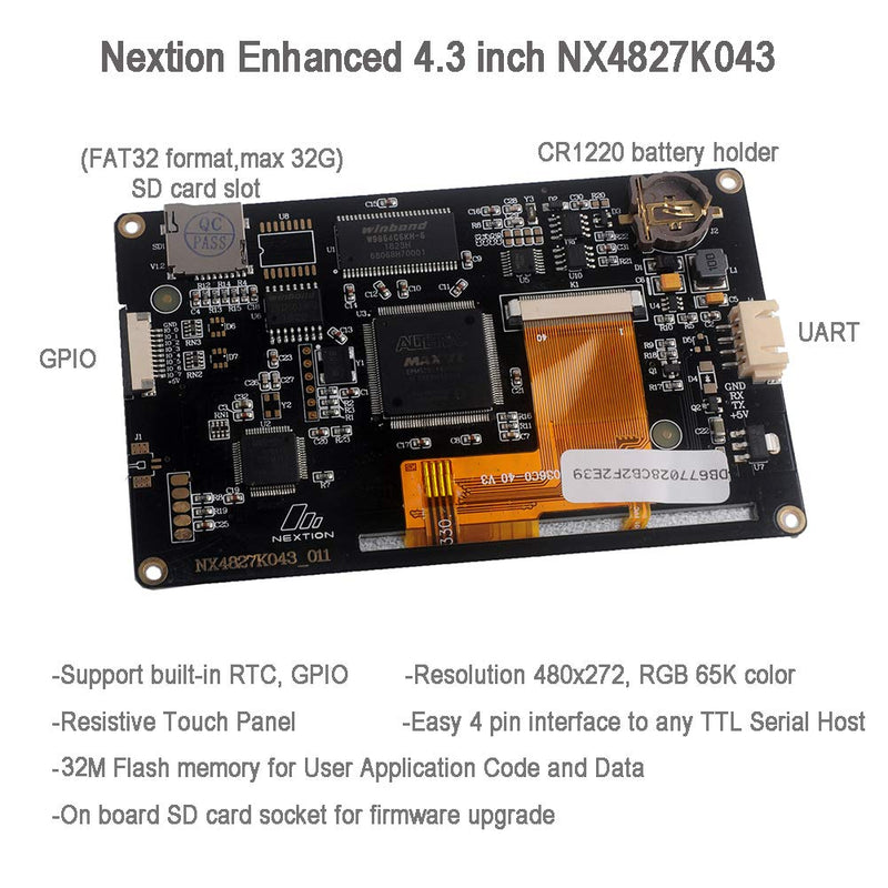 Nextion Enhanced 4.3 inch NX4827K043 UART HMI Resistive Touch Screen LCD Display Module 480x272 for Arduino Raspberry Pi