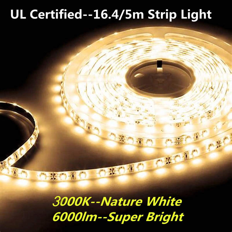 [AUSTRALIA] - UL-Listed LED Strip Lights Warm White 16.4ft 6000lm SMD2835 600LEDs 72W/12V CRI90+ LED Rope Lights for Under Cabinet, Kitchen DIY - 3000K 