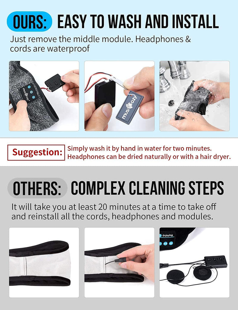 MUSICOZY Sleep Headphones Bluetooth Headband, Wireless Music Sleeping Headphones Sleep Mask Earbuds IPX6 Waterproof for Side Sleepers Workout Running Insomnia Travel Yoga Cool Tech Gadgets Unique Gift 00-Grey